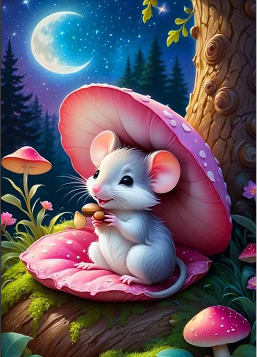 Muis Diamond Painting Set - Paddenstoel - Maan en Ratten - 5D Diamantschilderij 30x40 cm